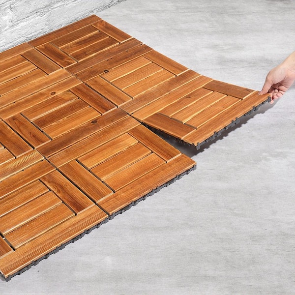 ITOPFOX 11.8 in. x 11.8 in. Wood Interlocking Deck Tiles