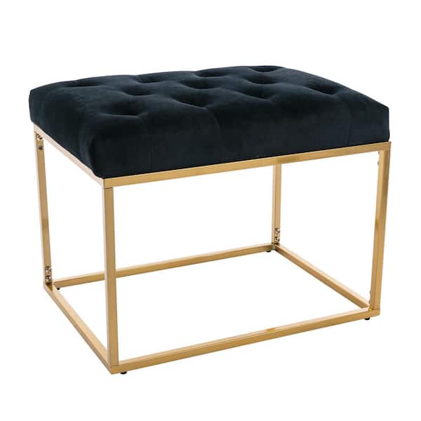 Z-joyee Black Velvet Tufted Ottoman for Living Room