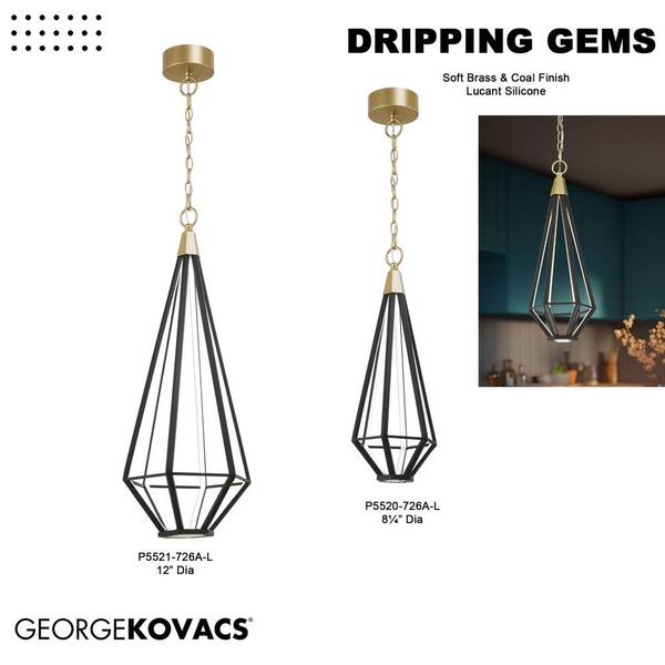 George Kovacs Dripping Gems 24-Watt 1-Light Soft Brass and Black Cage  Integrated LED Pendant Light with Lucent Silicone Diffuser P5520-726A-L -  The Home Depot