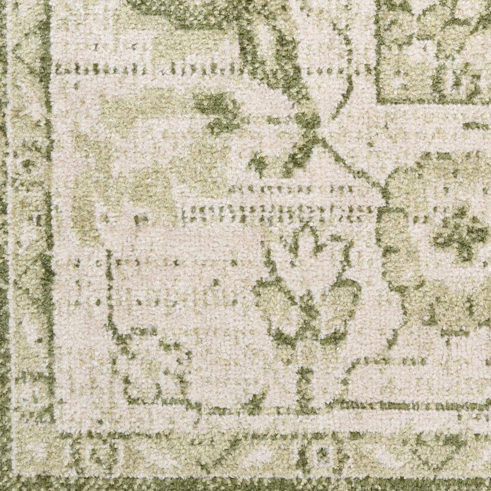 Ivory Green Synthetic Medallion 3'3" x 5' Machine Washable Area Rug
