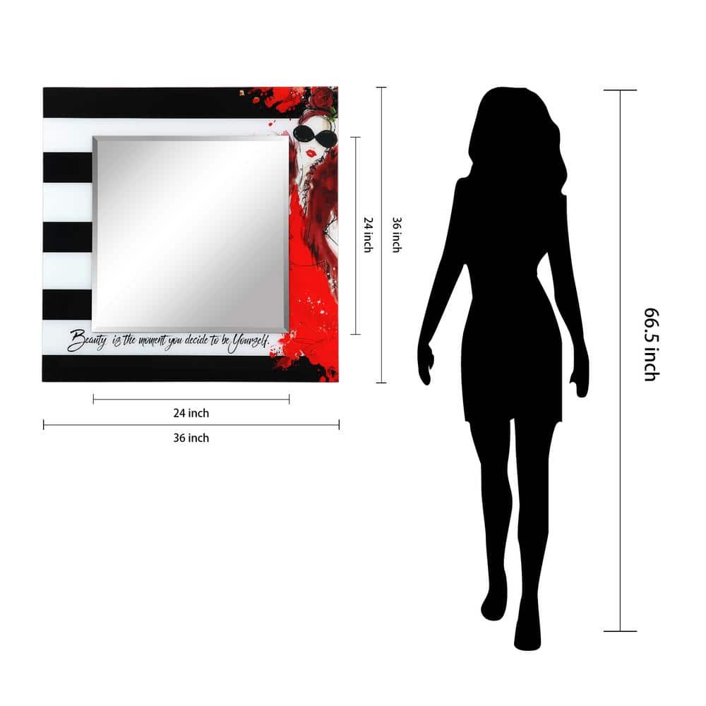 Elegant 36" Square Frameless Beveled Mirror with Fashion Art Glass