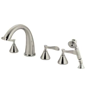 Century 3-Handle Deck-Mount Roman Tub Faucet with Hand Shower in Brushed Nickel (Valve Included)