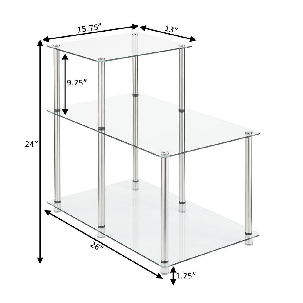 Clear Glass and Chrome 3-Tier Step End Table