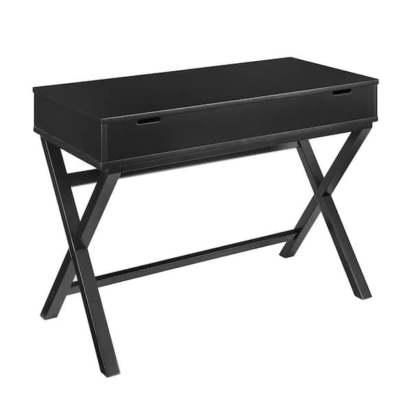 Linon Home Decor Peggy Black Lift Top Desk with X Base Legs and Storage