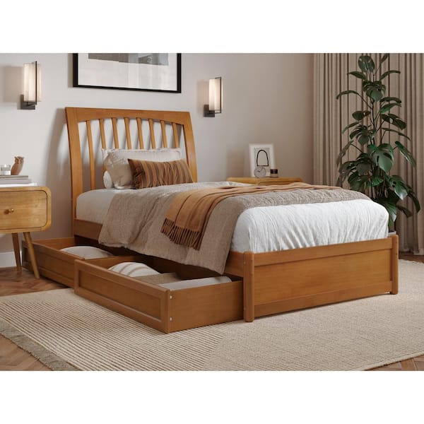 AFI Roslyn Light Toffee Natural Bronze Solid Wood Frame Twin XL Platform Bed Panel Footboard Storage Drawers