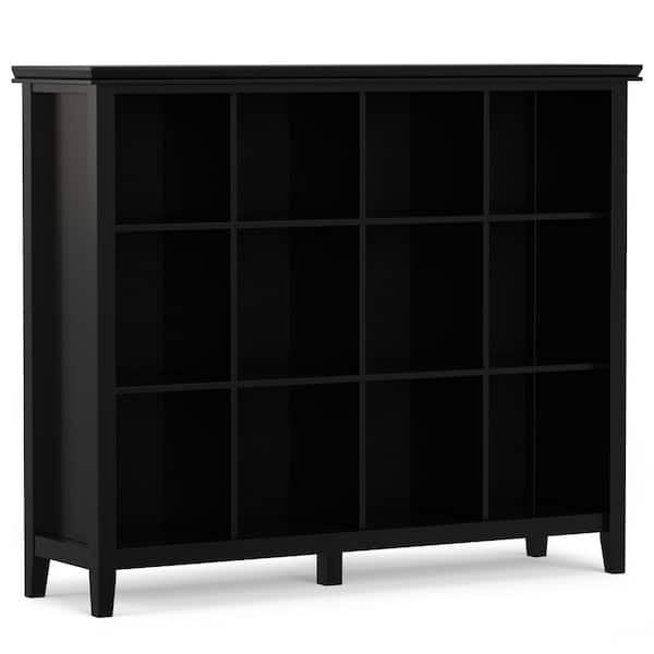 Simpli Home Artisan SOLID WOOD 48 in. Transitional 12 Cube Storage in Black Bookcase