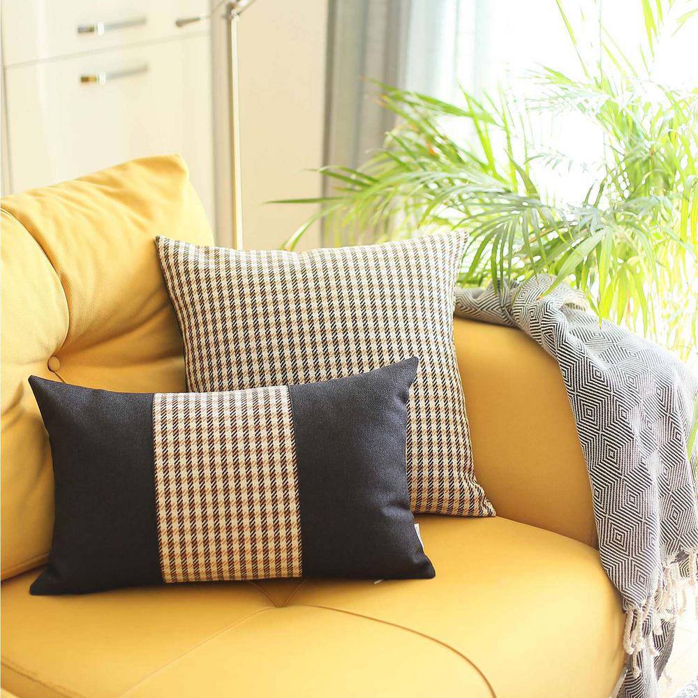 Boho-Chic Brown Houndstooth Jacquard 18" Throw Pillow Cover