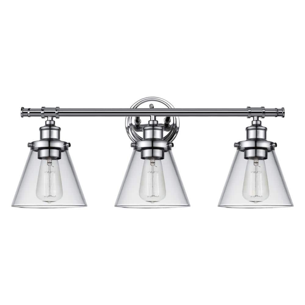 Parker 3-Light Chrome Vanity Light with Clear Glass Shades