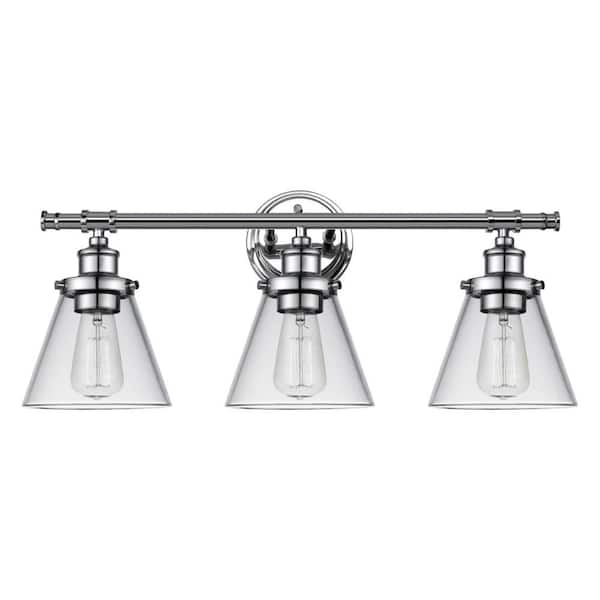 Globe Electric Parker 3 Light Chrome, Parker 2 Light Chrome Vanity With Clear Glass Shades