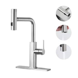 Waterfall 3-Mode Single Handle Pull Down Sprayer Kitchen Faucet with Advanced Spray, Deckplate in Brushed Nickel