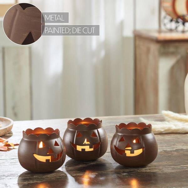 VHC BRANDS 3 in. Bronze Jack-O-Lantern Halloween Candle Holder