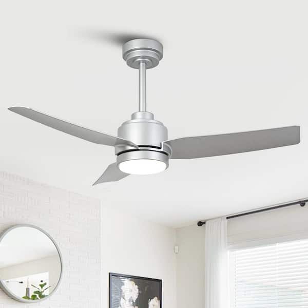 42 in. Indoor Integrated LED Silver Dimmable Ceiling Fan with Light DC Motor and Remote Control