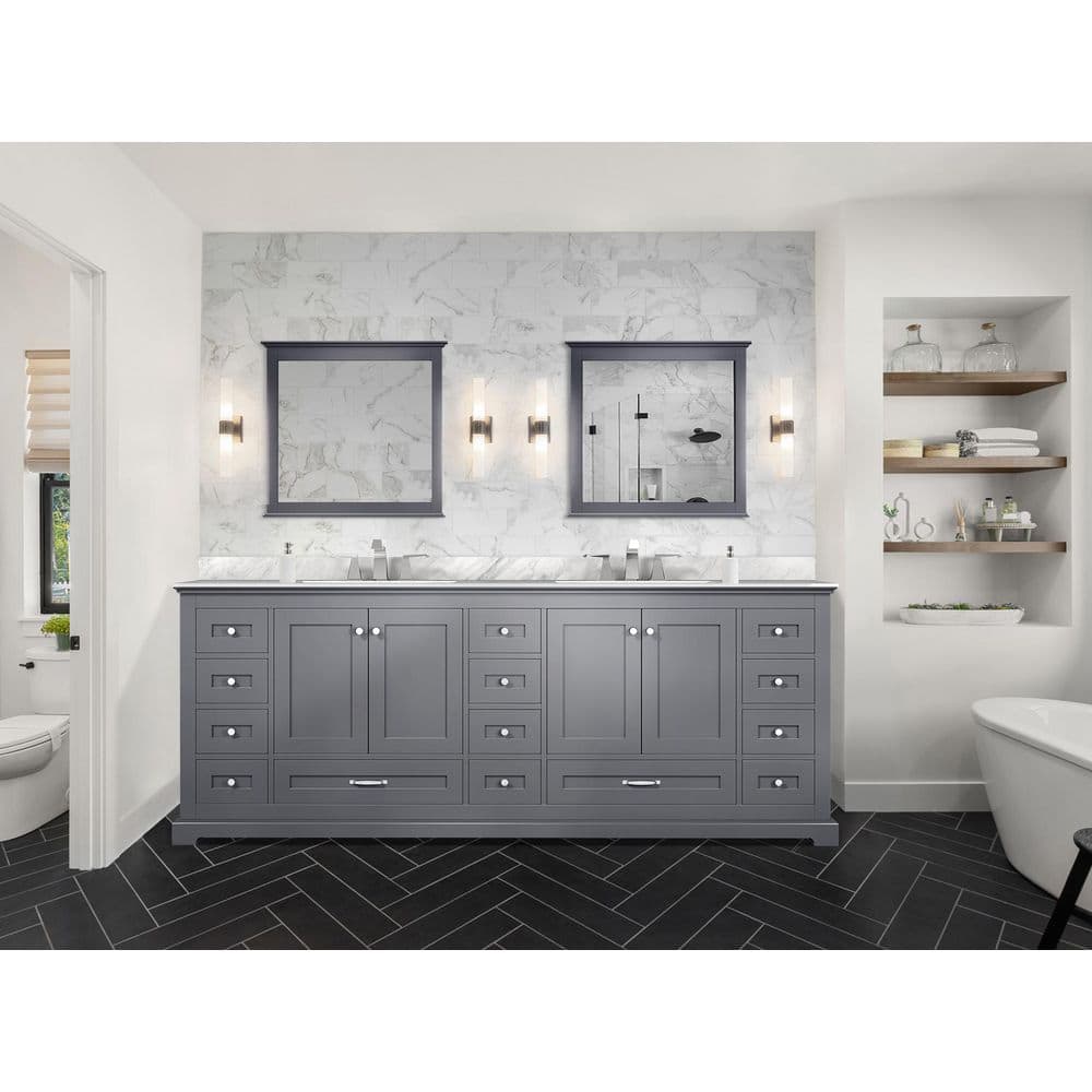 Dukes 84" Dark Grey Double Vanity with White Carrara Marble Top