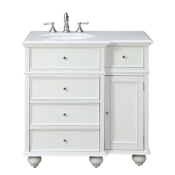 Hampton Harbor 36 in. W x 22 in. D x 35 in. H Single Sink Freestanding Bath Vanity in White with White Marble Top