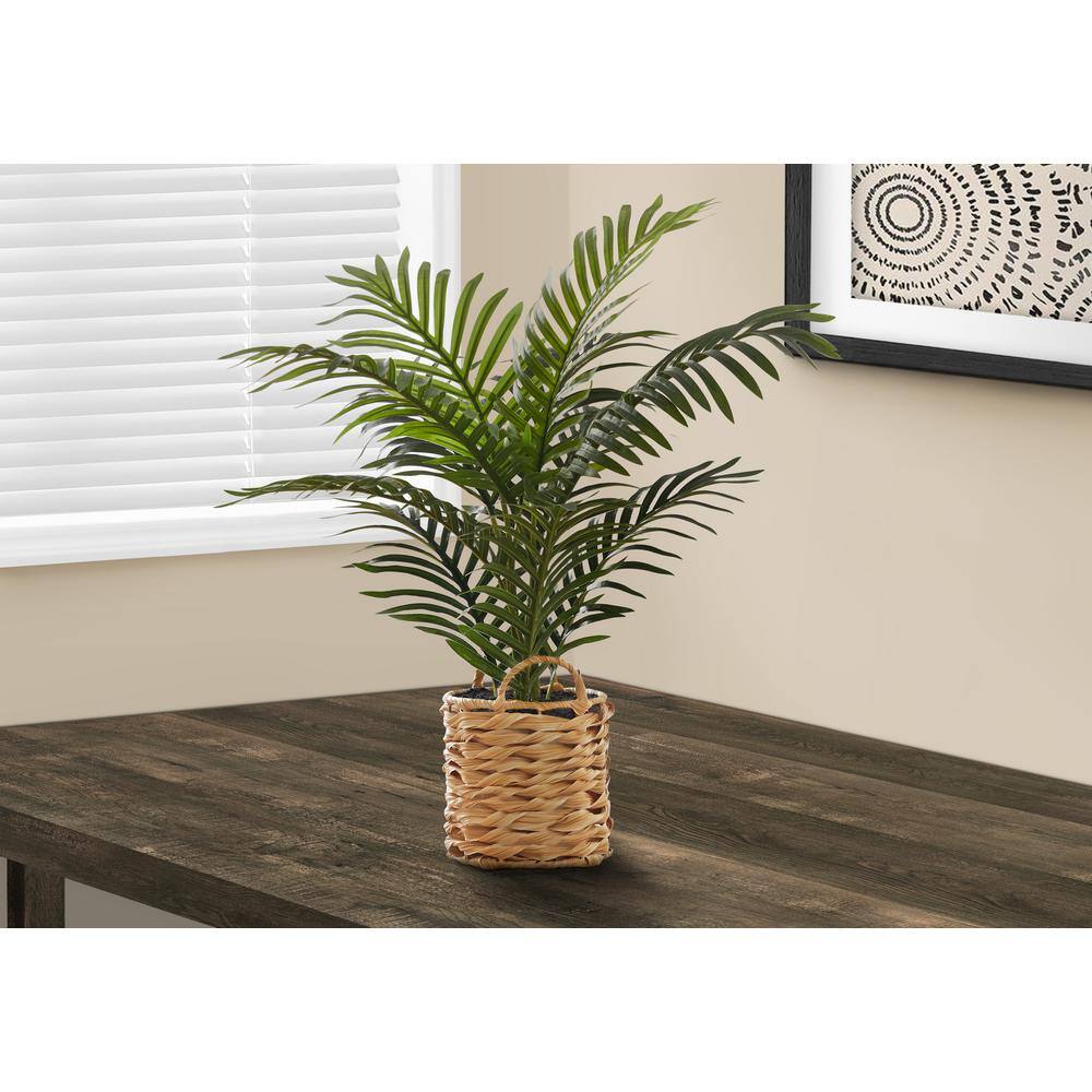 24 in. Green Artificial Palm in 8 in. Beige Plastic Basket