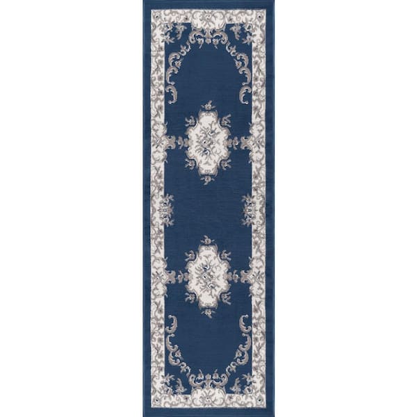 Hampton Oriental Navy 2 ft. x 8 ft. Indoor Runner Rug