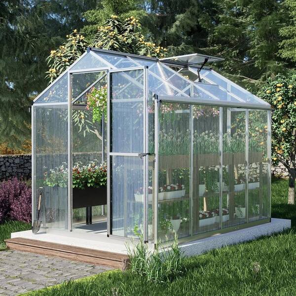 Aoodor 97 in. D x 77 in. W Silver Aluminum Frame Walk-in