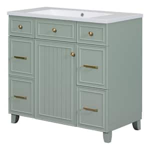 18 in. W x 36 in. D x 34 in. H Freestanding Bath Vanity in Green with Single White Cultured Marble Top