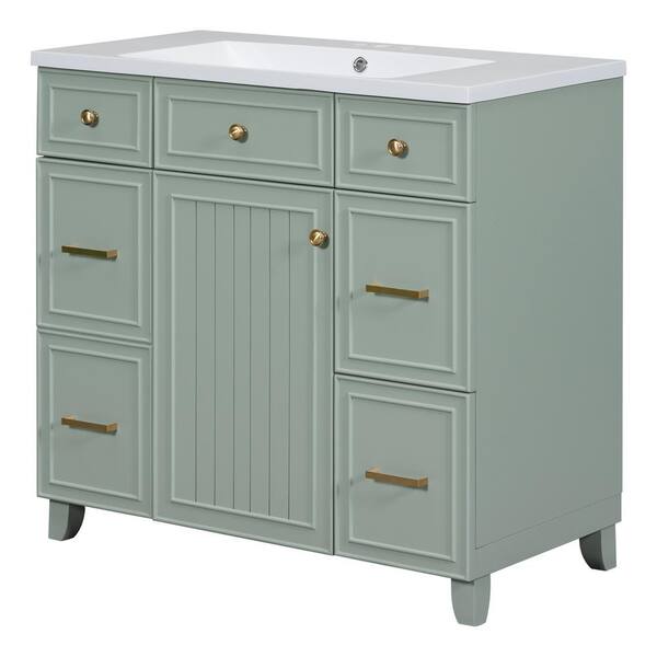 Unbranded Modern 18 in. W x 36 in. D x 34 in. H Freestanding Bath Vanity in Green with White Ceramic Top