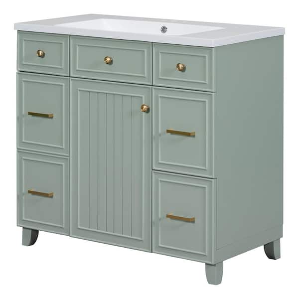 18 in. W x 36 in. D x 34 in. H Freestanding Bath Vanity in Green with White Cultured Marble Top