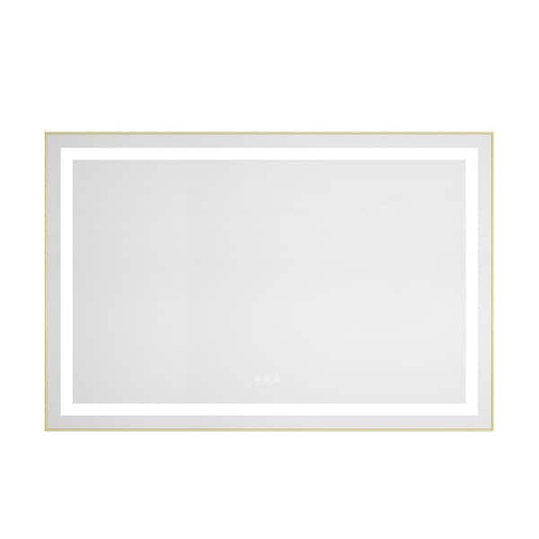 48 in. W x 32 in. H Rectangular Framed Wall Bathroom Vanity Mirror in Brushed Gold with Front and Backlight, 3 Colors