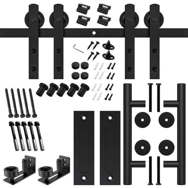 Boyel Living 12 ft./144 in. Black for Double Doors Steel Sliding Barn ...