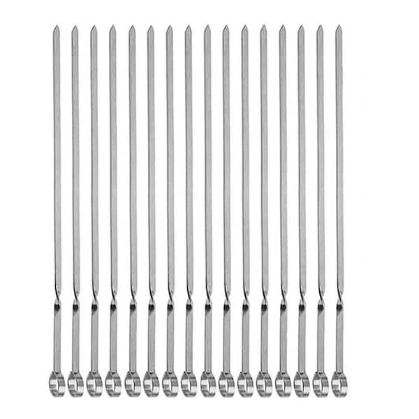 15 in. Stainless Steel Flat Metal Skewers for Grilling, Reusable BBQ Shish Kabob Skewer Set, Heat Resistant, 16 Pack