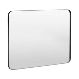 48 in. W x 36 in. H Tempered Glass Rectangular Framed Wall-Mounted Bathroom Vanity Mirror in Black