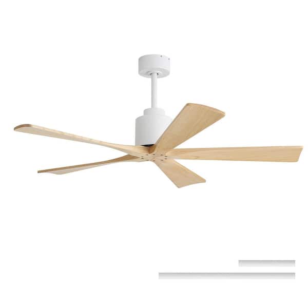 52 in. W Indoor White Flush/Downrod Mount Standard Wood Ceiling Fan with Remote Control, No Light