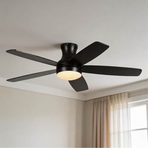 52 in. Smart Indoor Black Ceiling Fan with Light, Dimmable, Quiet Reversible DC Motor, 5 Plywood Blades and Remote