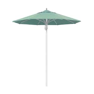 7.5 ft. Silver Aluminum Commercial Market Patio Umbrella Fiberglass Ribs and Pulley Lift in Spa Sunbrella
