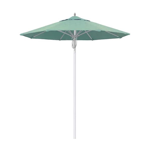 California Umbrella 7.5 ft. Silver Aluminum Commercial Market Patio Umbrella Fiberglass Ribs and Pulley Lift in Spa Sunbrella