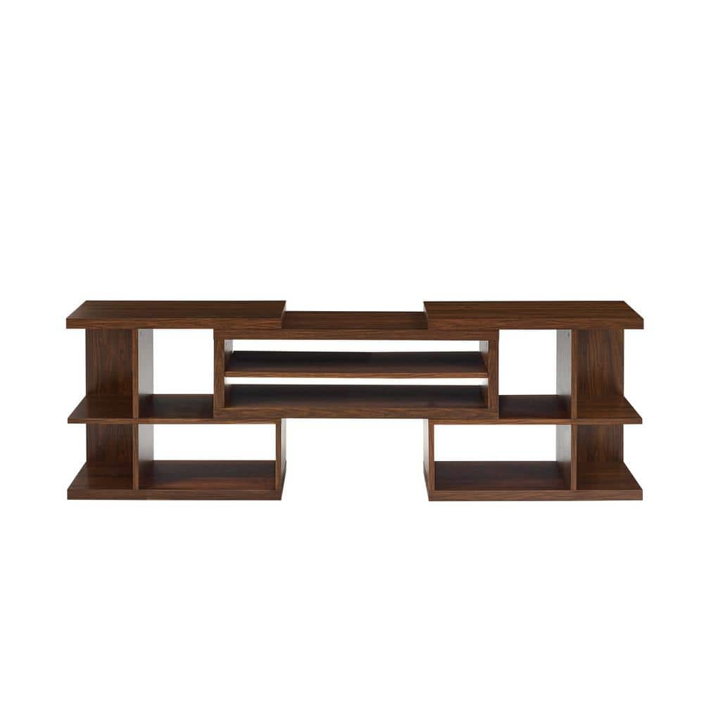 Welwick Designs 55-78 in. Dark Walnut Wood Modern Adjustable TV Stand ...