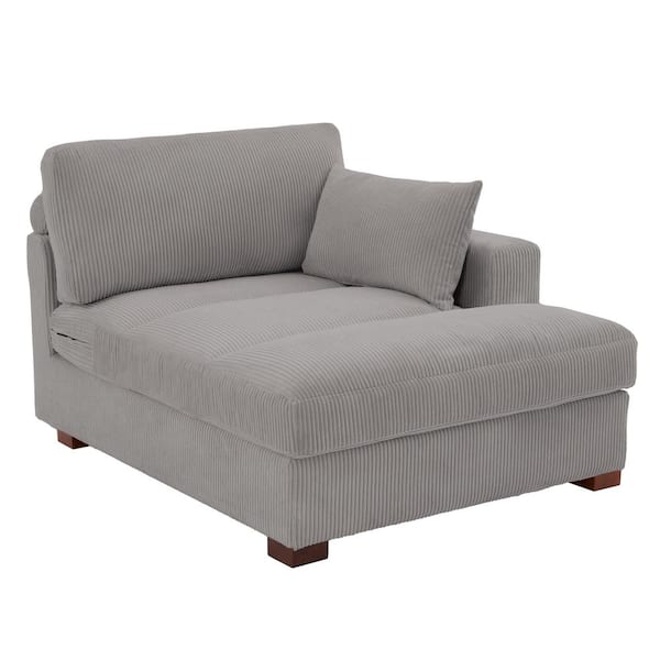 Uixe Modern Right Arm Facing Light Gray Corduroy Polyester Upholstered Tufted Chaise Lounge with Wood Frame and 1-Pillow