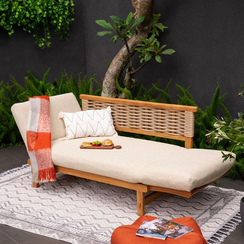 Luton Teak Wicker Outdoor Convertible Sofa Day Bed with Tan Cushion price history on PriceWatchPro