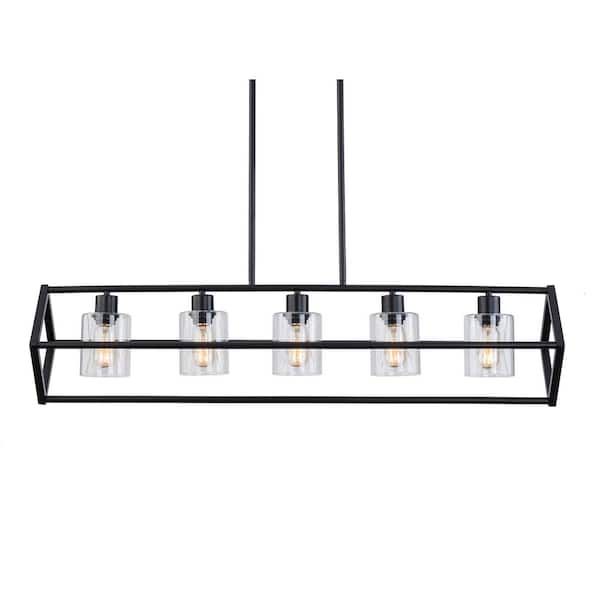 Simpol Home Modern Rectangle Farmhouse Chandelier, 5-Light Black Chandeliers Ceiling Light Fixture
