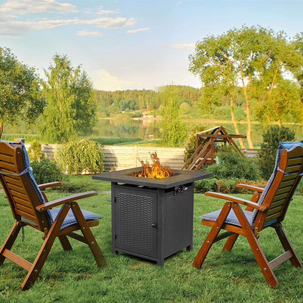 28-Inch Black Stainless Steel Gas Fire Pit Table