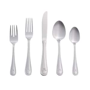 Beaded Monogrammed Letter M 46-Piece Silver Stainless Steel Flatware Set (Service for 8)
