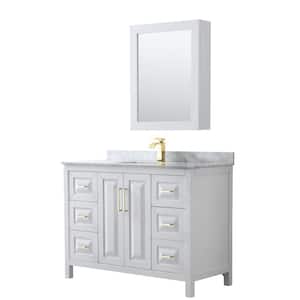 Daria 48 in. W x 22 in. D x 35.75 in. H Single Sink Bath Vanity in White with White Carrara Marble Top and MedCab Mirror