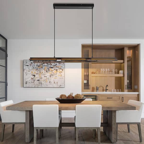 Linear Pendant Light Wood Linear Chandelier, LED Dining Room Light
