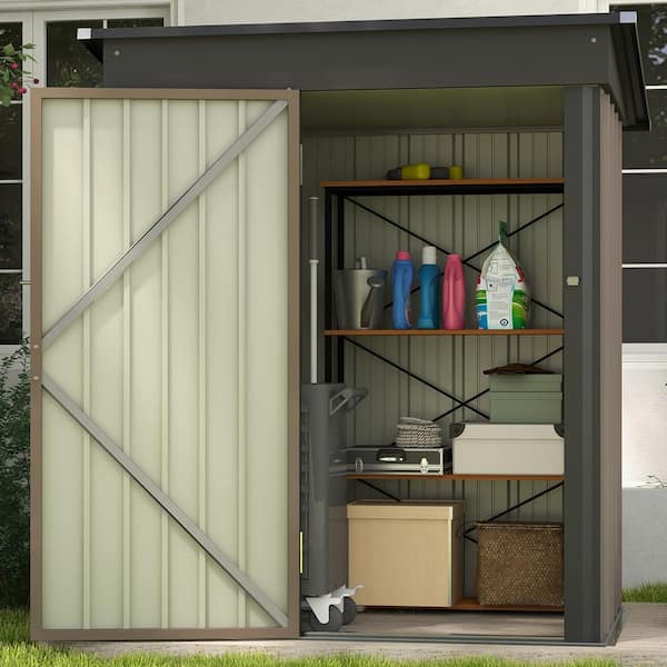 Patiowell 5 ft. W x 3 ft. D Outdoor Storage Brown Metal Shed with
