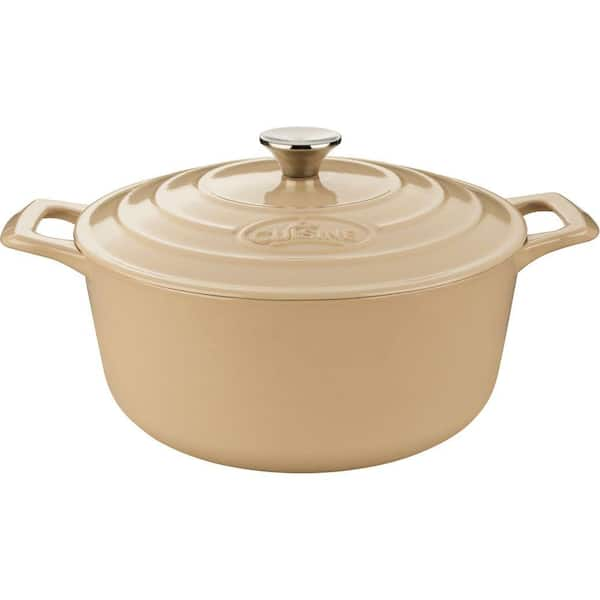 La Cuisine PRO Range 3.7 qt. Round Cast Iron Casserole Dish in Cream with Lid