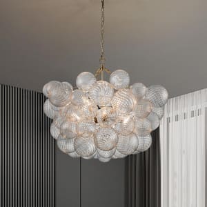 Neuvy 33 in. W 8-Light Brass Cluster Chandelier with Swirled Glass Crystal Shades for Staircase and Living Room