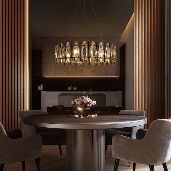 Noctiflorous 6-Light Matte Black and Plating Brass Drum Chandelier with Crystal Strips and No bulbs Included