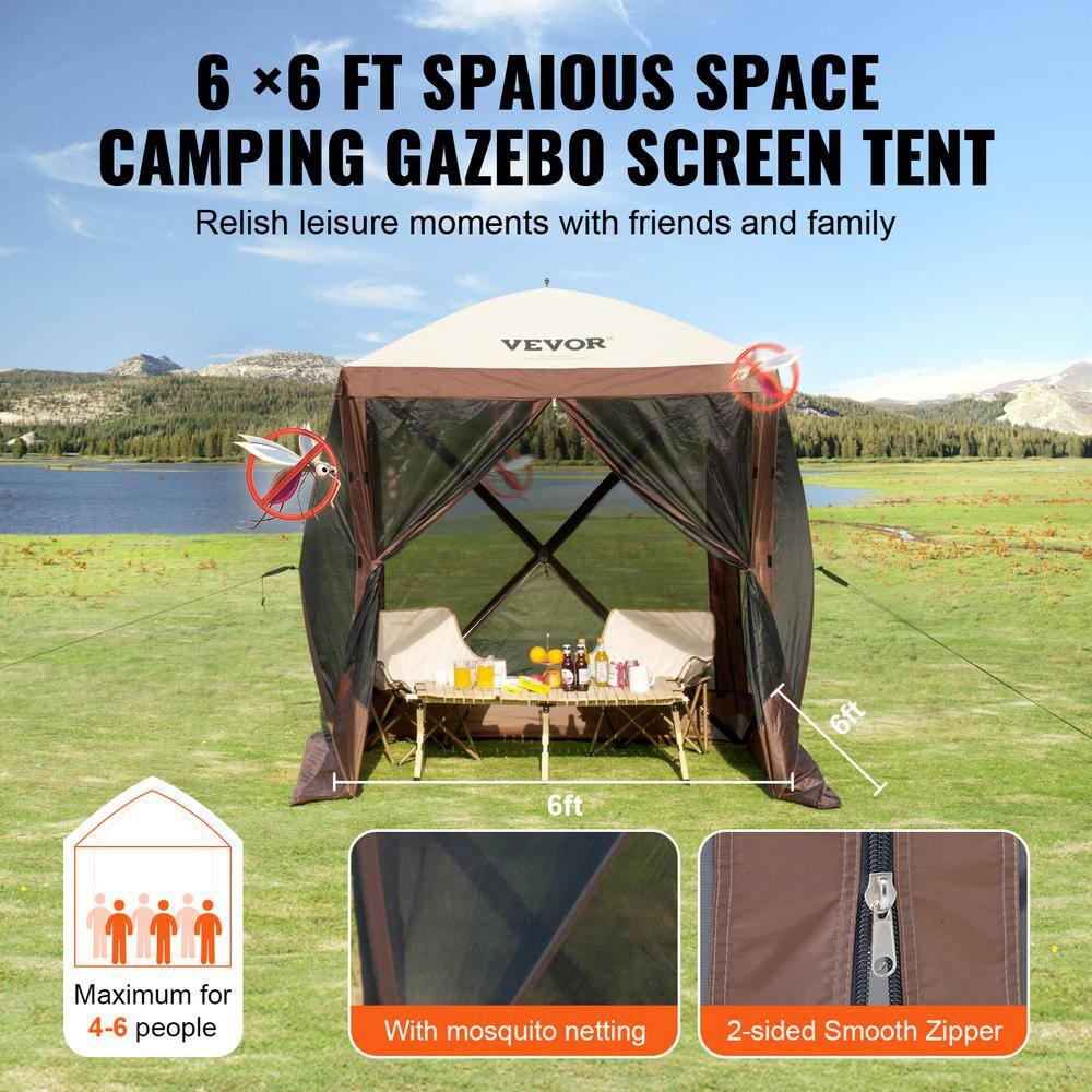 Brown 6 x 6 ft Pop-Up Gazebo Tent with Mesh Windows
