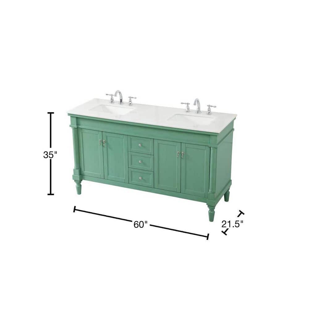 Vintage Mint Double Freestanding Bathroom Vanity with Marble Top