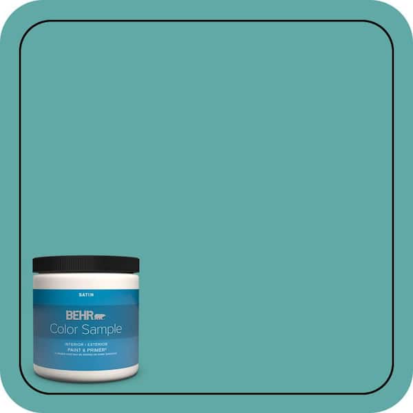 BEHR PREMIUM PLUS 8 oz. #500D-5 Teal Zeal Satin Enamel Interior/Exterior Paint & Primer Color Sample