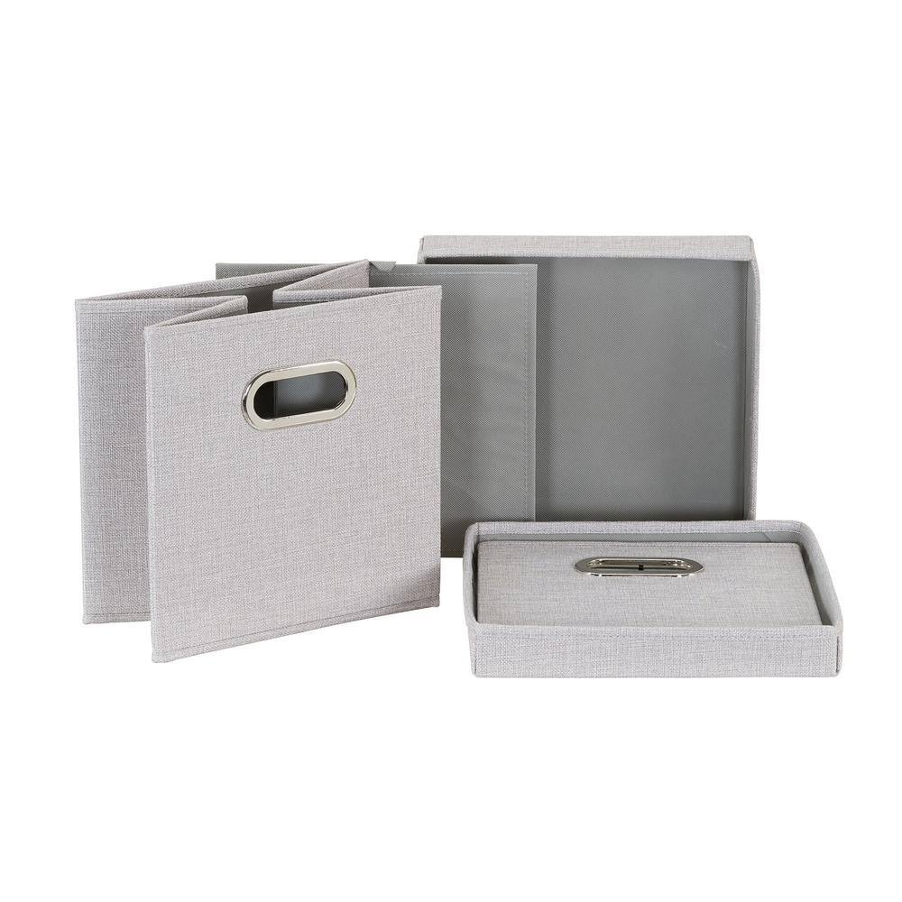 Silver Fabric Collapsible Stackable Storage Cube Set with Lids