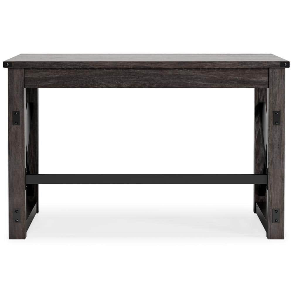 Dark Gray Rustic Wood Office Desk with Drawer and Iron X-Base