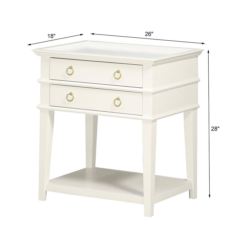 Clara Traditional White Wood Nightstand with Brushed Gold Hardware